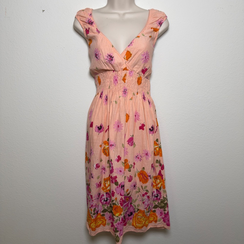 Ash & Sara Women Babydoll Midi Dress Medium Pink Floral Romantic Cottagecore‎
